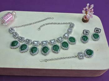 Green designer premium festive wear necklace set 2