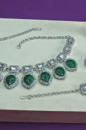 Green designer premium festive wear necklace set