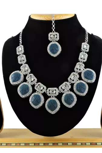 Blue designer premium festive wear necklace set