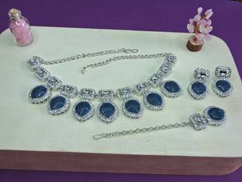Blue designer premium festive wear necklace set 2