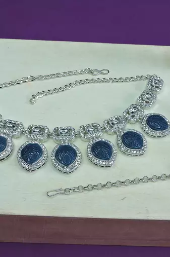 Blue designer premium festive wear necklace set