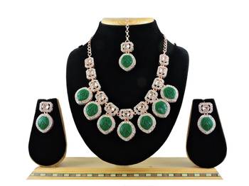 Green designer premium festive wear necklace set 1