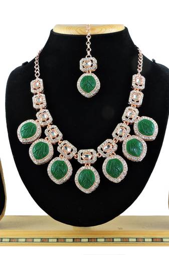 Green designer premium festive wear necklace set