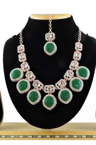 Green designer premium festive wear necklace set