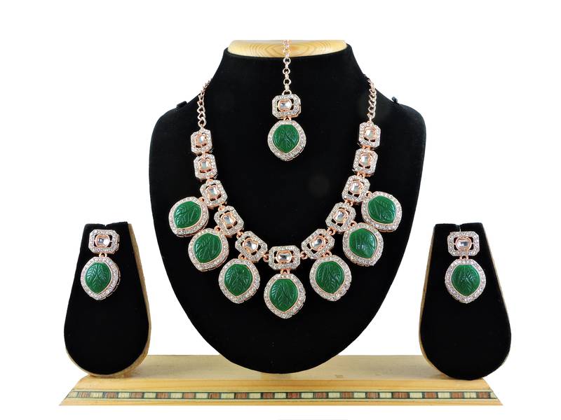 Green designer premium festive wear necklace set