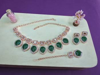 Green designer premium festive wear necklace set 2