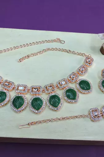 Green designer premium festive wear necklace set