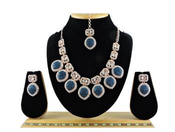 Blue designer premium festive wear necklace set 1