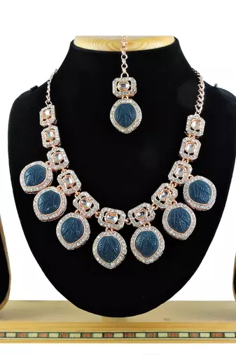 Blue designer premium festive wear necklace set