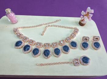 Blue designer premium festive wear necklace set 2
