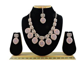 Pink designer premium festive wear necklace set 1
