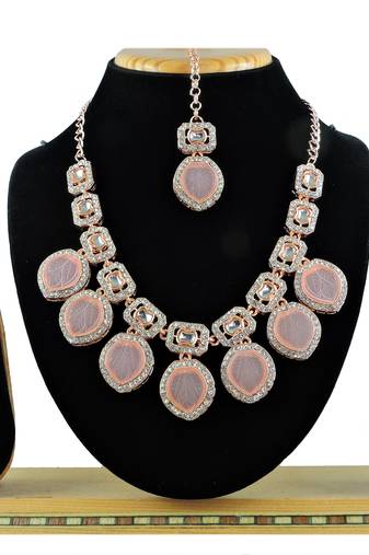 Pink designer premium festive wear necklace set