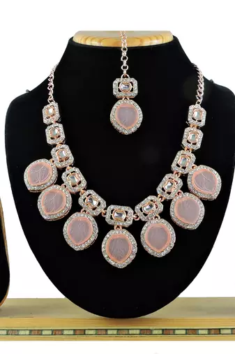 Pink designer premium festive wear necklace set