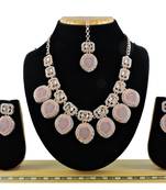 Pink designer premium festive wear necklace set