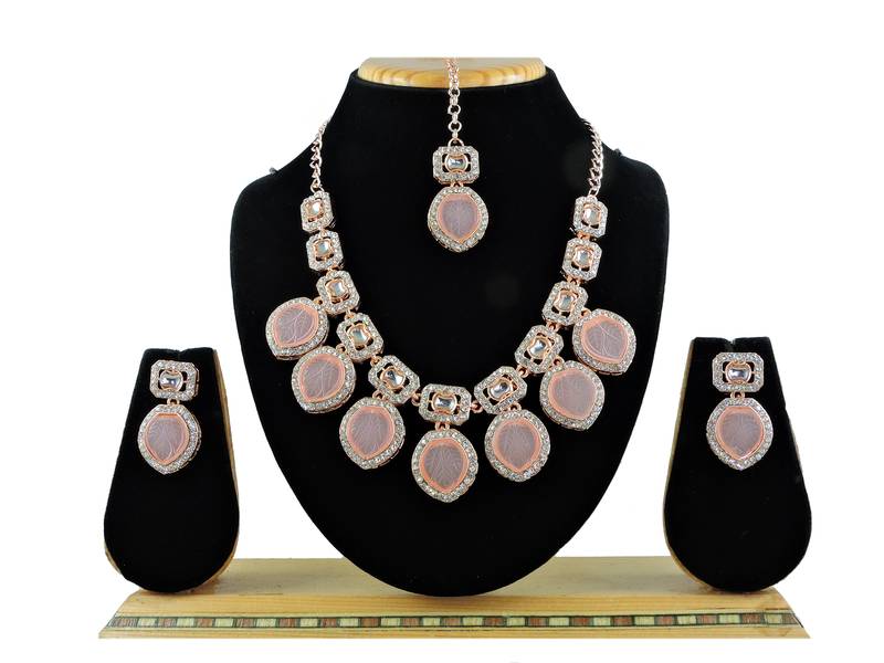 Pink designer premium festive wear necklace set