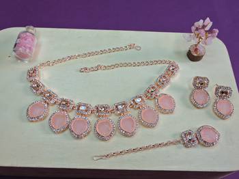 Pink designer premium festive wear necklace set 2