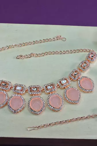 Pink designer premium festive wear necklace set