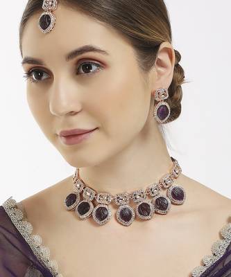 Purple designer premium festive wear necklace set 3