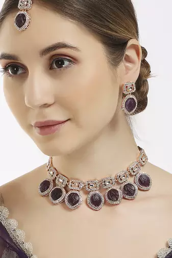 Purple designer premium festive wear necklace set