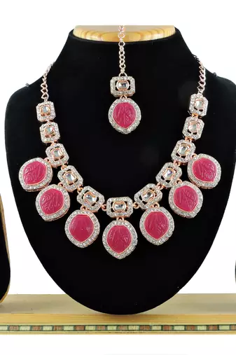 Red designer premium festive wear necklace set