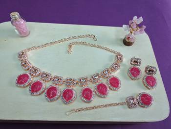 Red designer premium festive wear necklace set 2