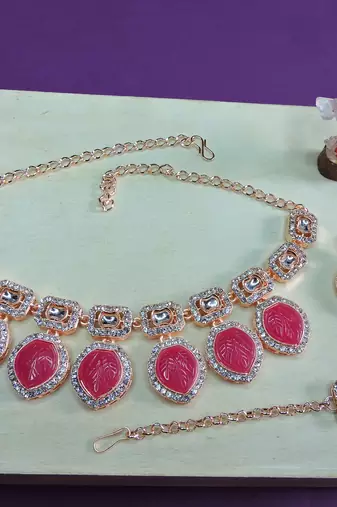 Red designer premium festive wear necklace set