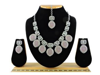 Pink designer premium festive wear necklace set 1