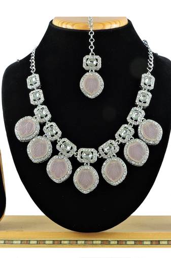 Pink designer premium festive wear necklace set
