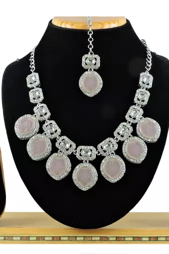 Pink designer premium festive wear necklace set