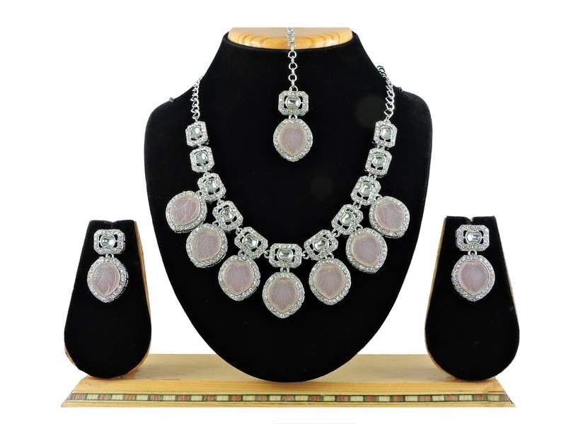 Pink designer premium festive wear necklace set