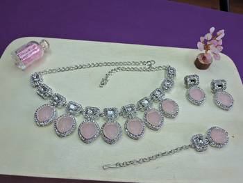 Pink designer premium festive wear necklace set 2