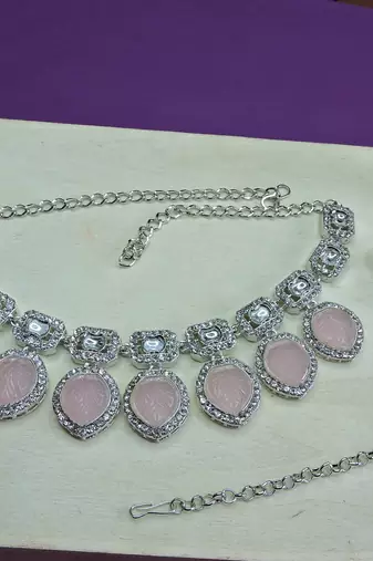 Pink designer premium festive wear necklace set
