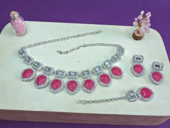 Red designer premium festive wear necklace set 2
