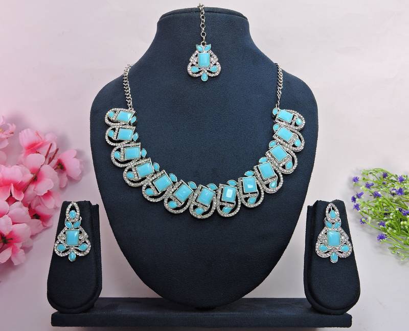 Turquoise designer premium festive wear necklace set