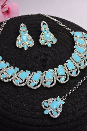Turquoise designer premium festive wear necklace set