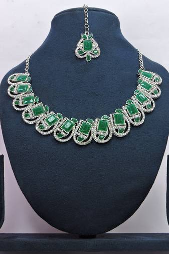 Green designer premium festive wear necklace set