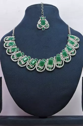 Green designer premium festive wear necklace set