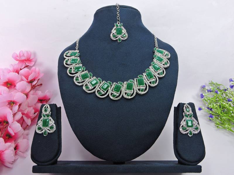 Green designer premium festive wear necklace set