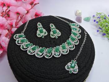 Green designer premium festive wear necklace set 2
