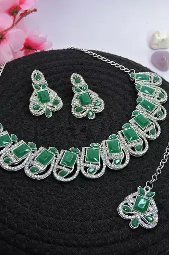 Green designer premium festive wear necklace set