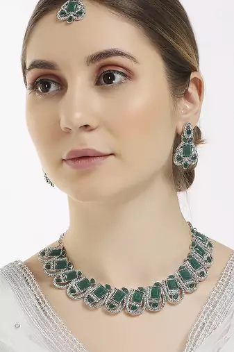 Green designer premium festive wear necklace set