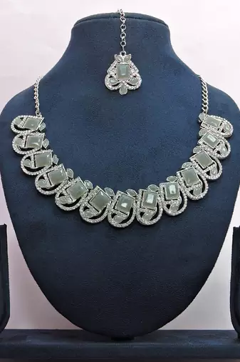 Grey designer premium festive wear necklace set