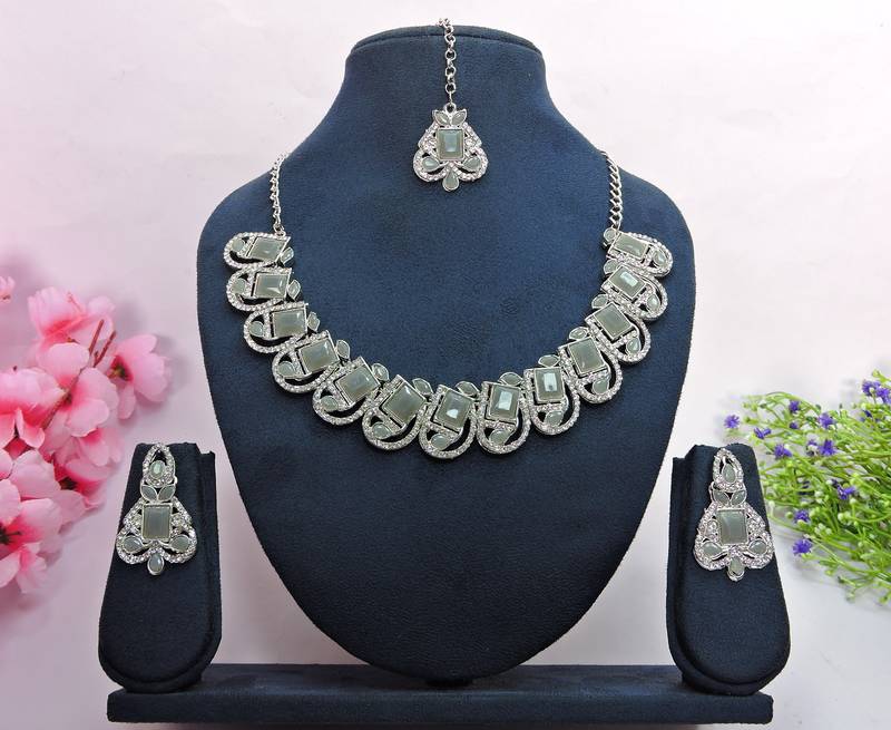Grey designer premium festive wear necklace set