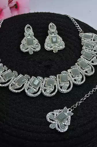 Grey designer premium festive wear necklace set