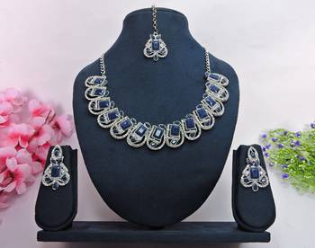 Blue designer premium festive wear necklace set 1