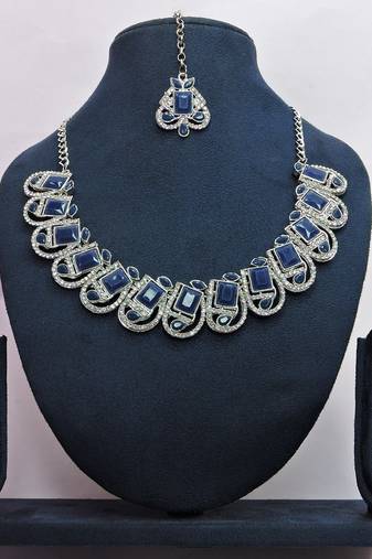 Blue designer premium festive wear necklace set