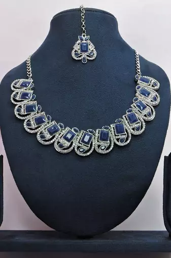 Blue designer premium festive wear necklace set