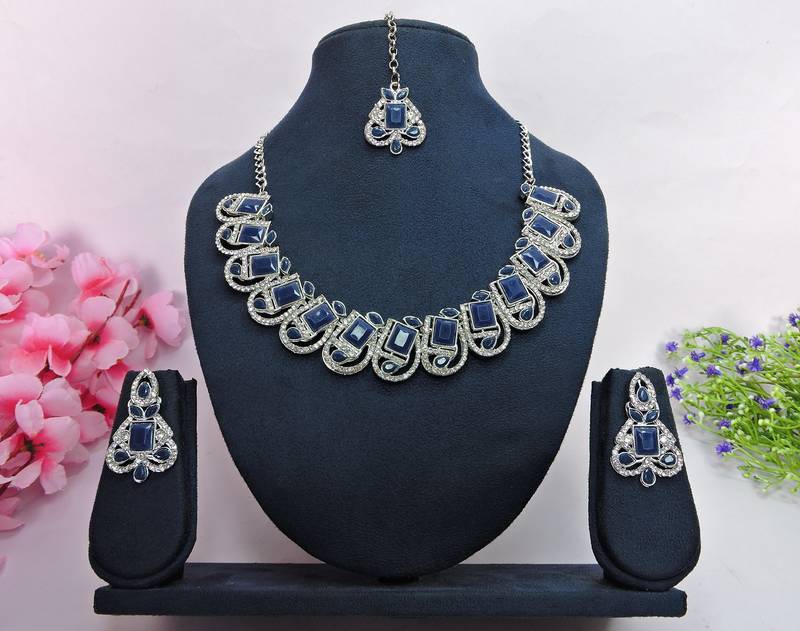 Blue designer premium festive wear necklace set