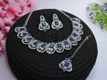 Blue designer premium festive wear necklace set 2
