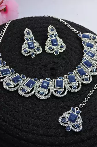 Blue designer premium festive wear necklace set